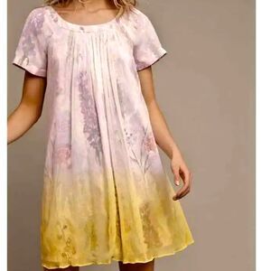 ANTHROPOLOGIE HD IN PARIS Dipped Chroma Swing Dress Floral Yellow